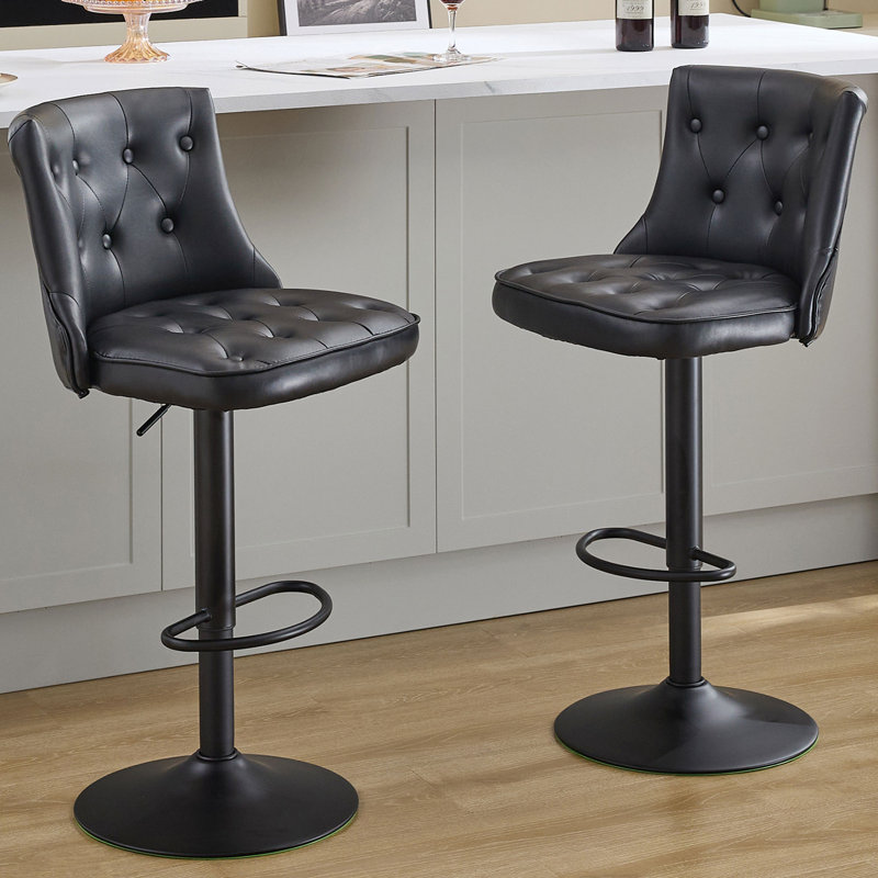 Tabouret tournant à hauteur réglable avec dossier, Noir, 2