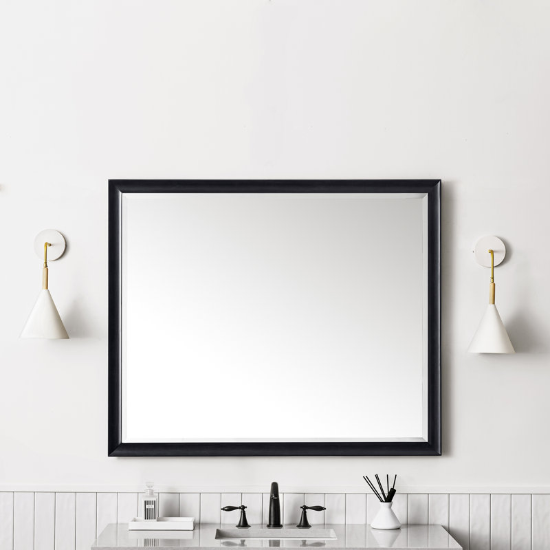 Glenbrooke Solid Wood Beveled Wall Mirror, Black Onyx, 40" x 48"
