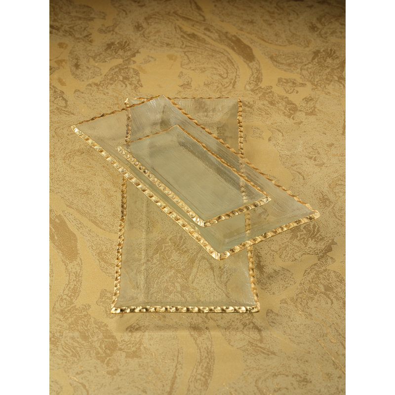 Hughe Glass Tray - Set of 2, 1.25" H x 14.5" W x 6.5" D