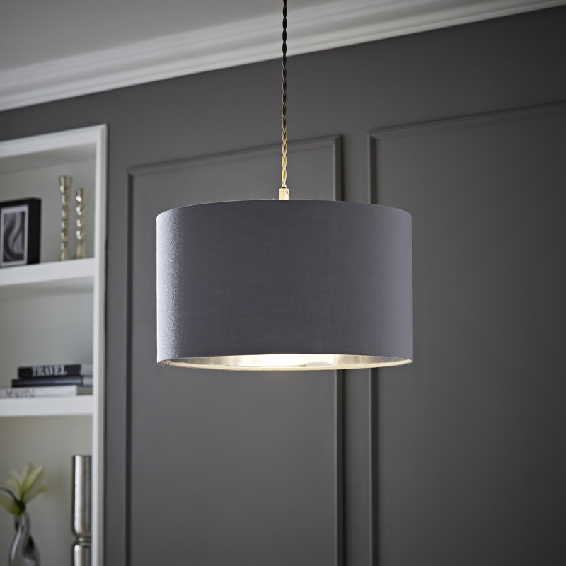 20cm H Cotton Drum Pendant Shade ( Uno ), Grey/Chrome