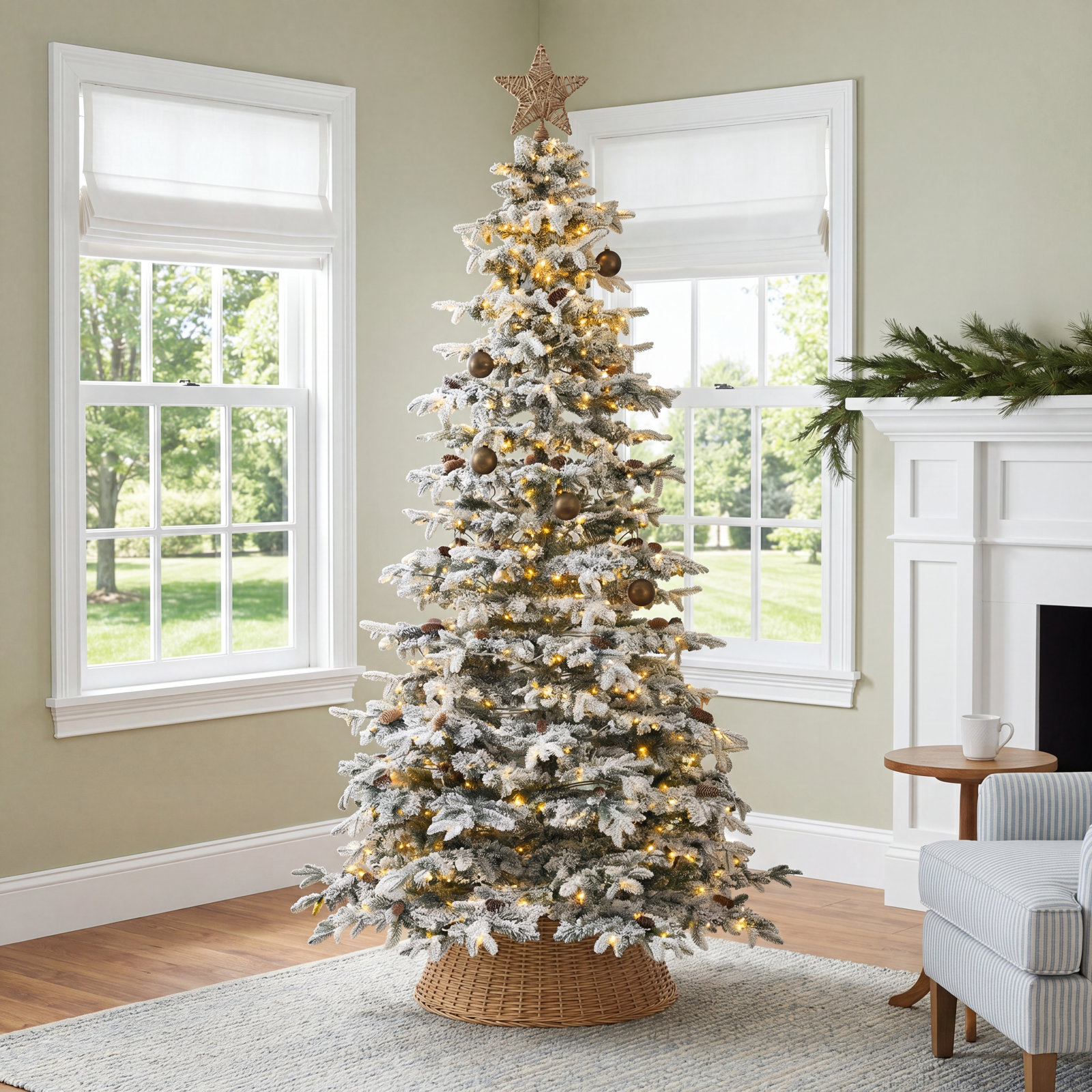 Slim Frosted Pre-Lit Spruce Christmas Tree, 11'