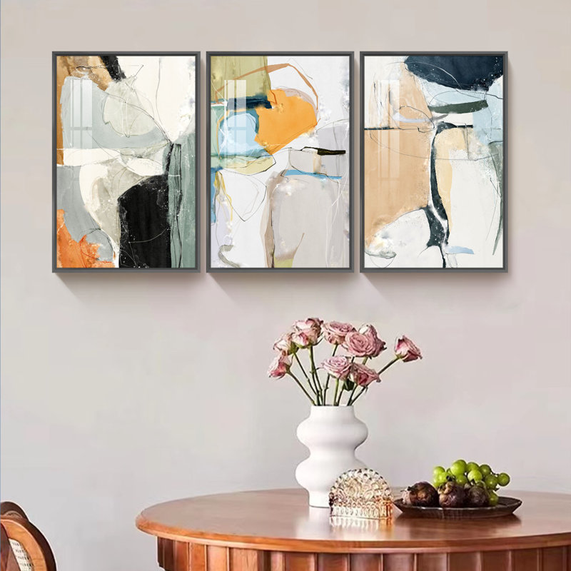 "Abstract Artwork", ensemble de 3 reproductions de photo sur toile, Noir, H 16 po x l 12 po x P 1,3 po