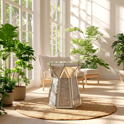 Kai Lee 20" W x 20" D x 23.6" H Crushed Diamond Mirrored Glass Accent End Table