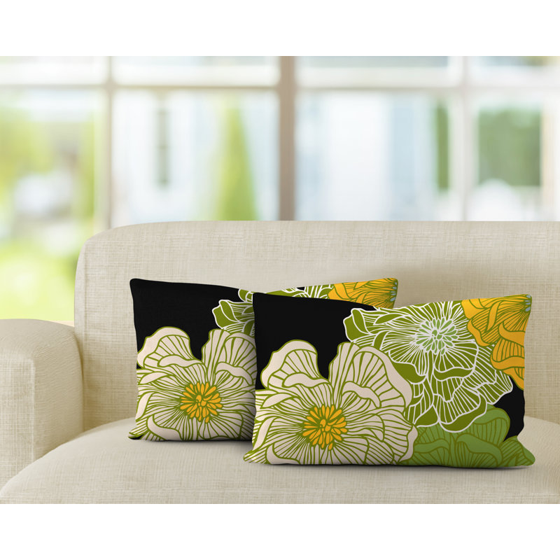 Polyester/Polyester Blend Lumbar Rectangular Indoor/Outdoor Pillow Cover & Insert, Chartreuse