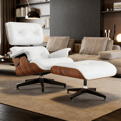 Méridienne Mid-Century en cuir véritable avec repose-pieds, structure en bois massif, pieds en aluminium robuste, mousse à mémoire de forme