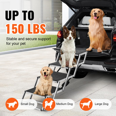 Escalier pour chien de voiture, grand marchepied à 4 marches, supporte jusqu'à 68 kg, rampe pliable avec surface antidérapante, marchepied portatif en aluminium léger pour voiture, VUS et camion.