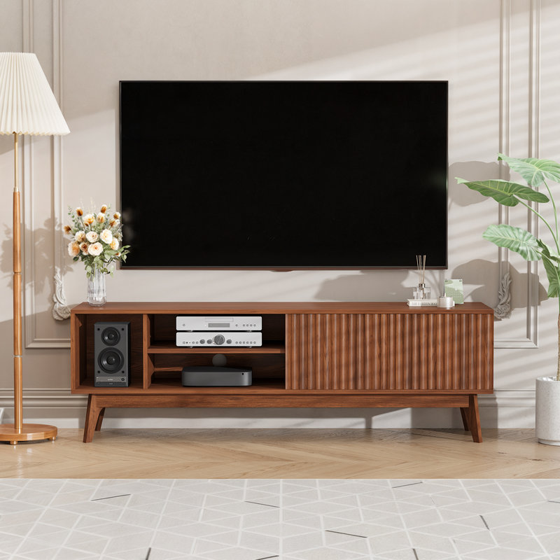 Rectangular TV Stand for TVs up to 60" with Open Shelf & Closed Storage Cabinet, Walnut