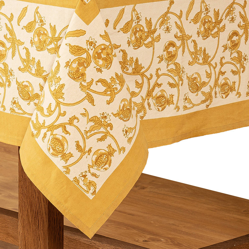 Bryah Floral Tablecloth, 142" L x 71" W, Mustard/White