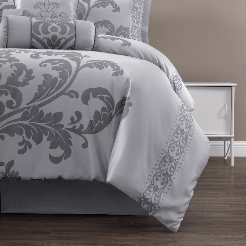 Chezmoi Collection Royale Jacquard Floral 7 Piece Comforter Set