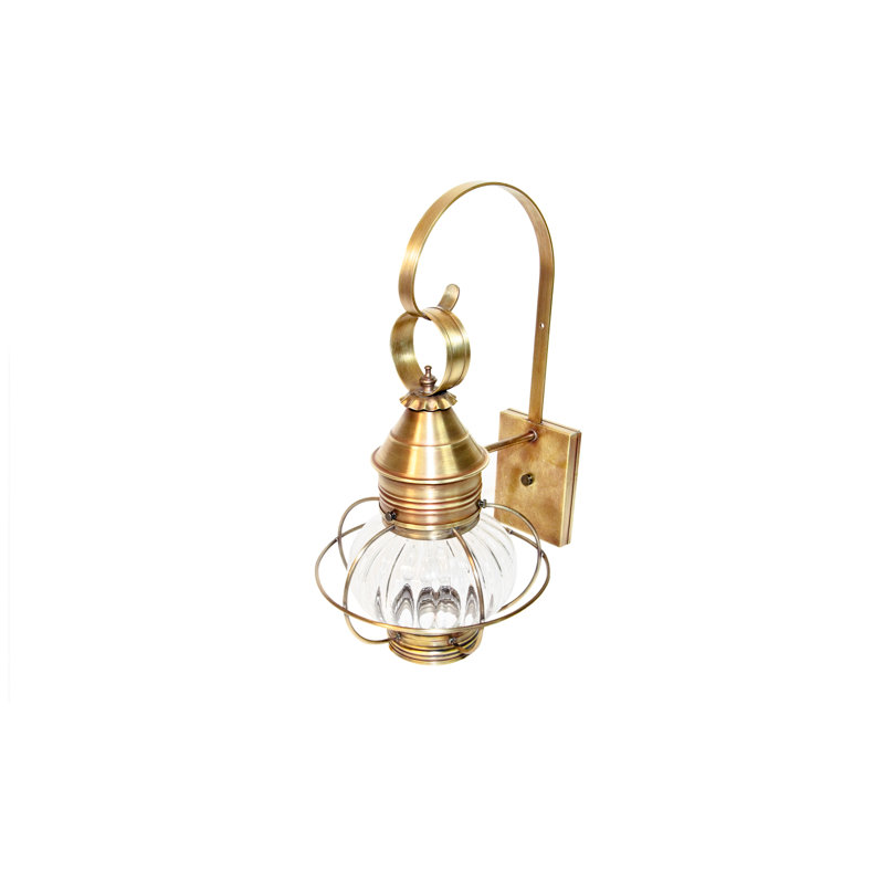 Onion 1-Light Outdoor Wall Lantern, Clear Seedy, Dark Brass