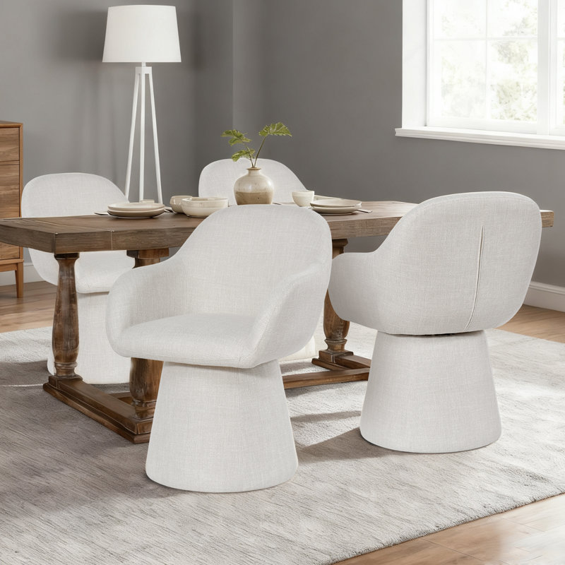 Modern Curved Swivel Linen Upholstered Accent Chair For Living Room Comfort Chair, 4