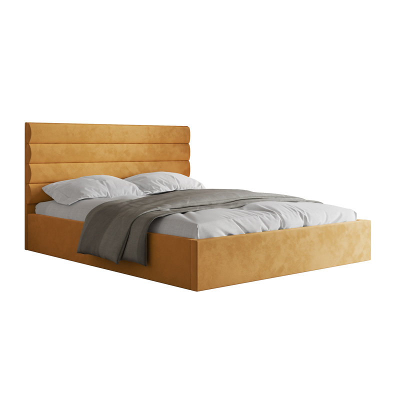 Samwell Upholstered Ottoman Storage Bed, European Double (140 x 200cm), Orange