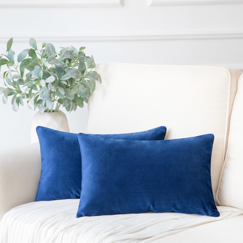 Coussins décoratifs en velours, coussin décoratif uni, Polyester-SV, Bleu foncé - paquet de 2, Rectangle H 12 po x l 20 po