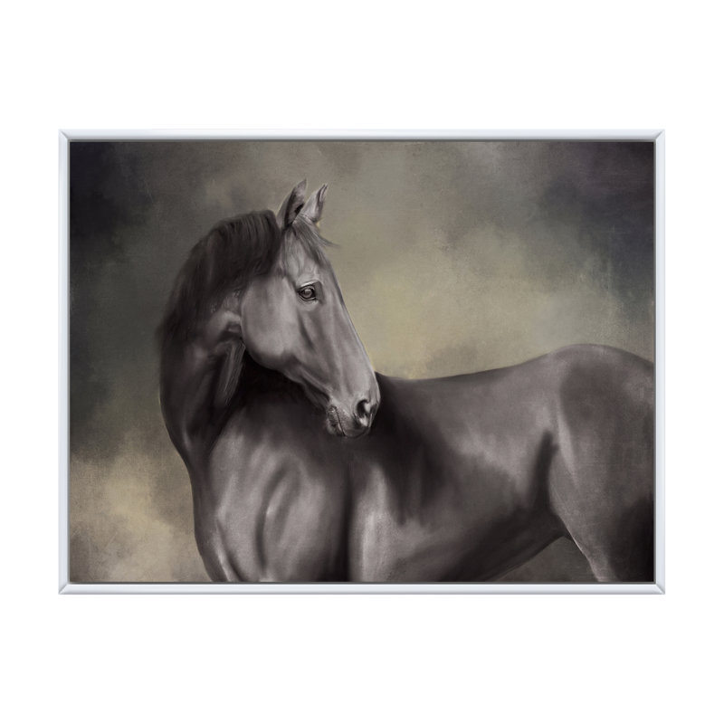 Portrait d'un cheval IV - Peinture sur toile, H 24 po x l 32 po, Cadre flottant blanc