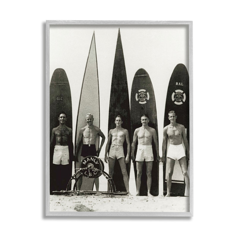 Photographie rétro, hommes surfeur, H 14 po x l 11 po x P 1,5 po, Estampe numérique Farmhouse