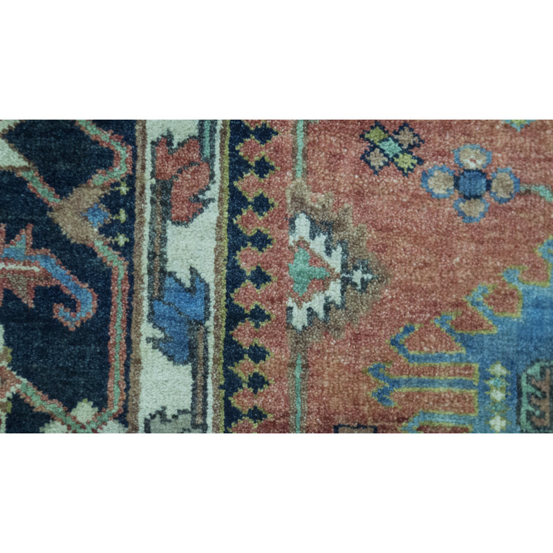 Hand-Knotted High-Quality Red and Blue Area Rug