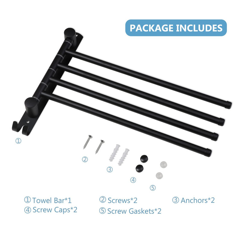 Gimbya 34 cm L Towel Rack, Matte Black