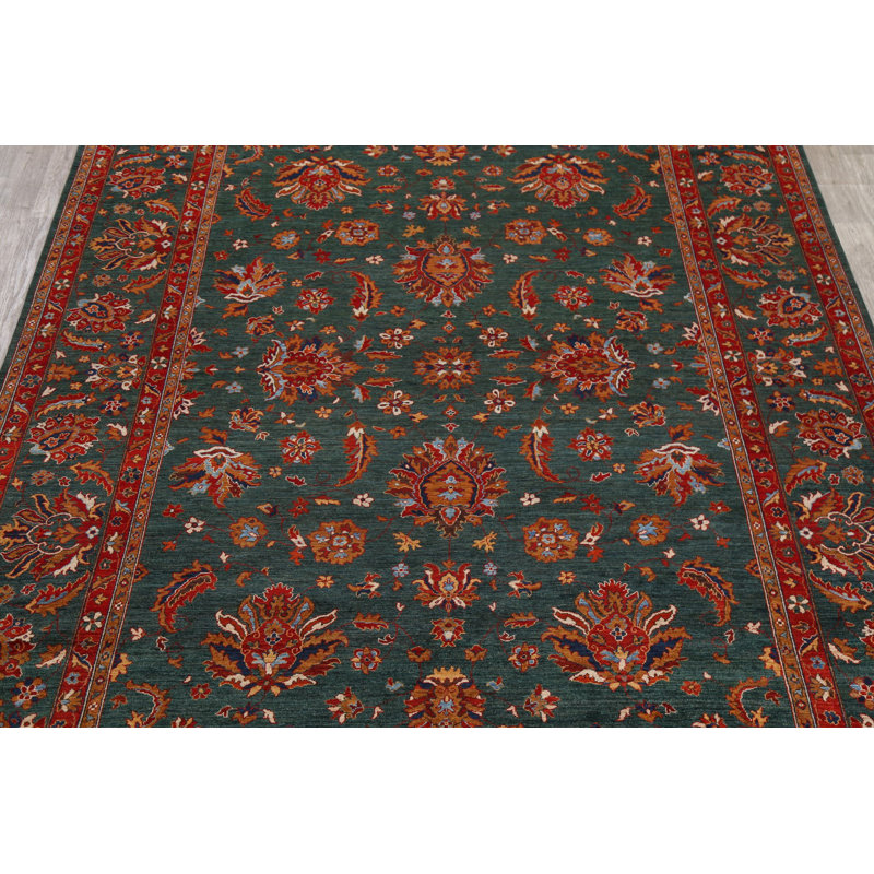 Tapis unique en laine noué à la main vert / rouge Sultanabad nouvel âge 10 pi 5 po x 14 pi 1 po Baeddan
