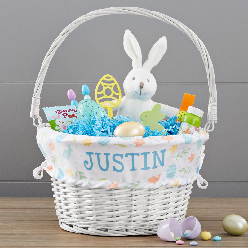 Panier de Pâques personnalisé avec poignée pliante Personalisation, Blanc, Oui