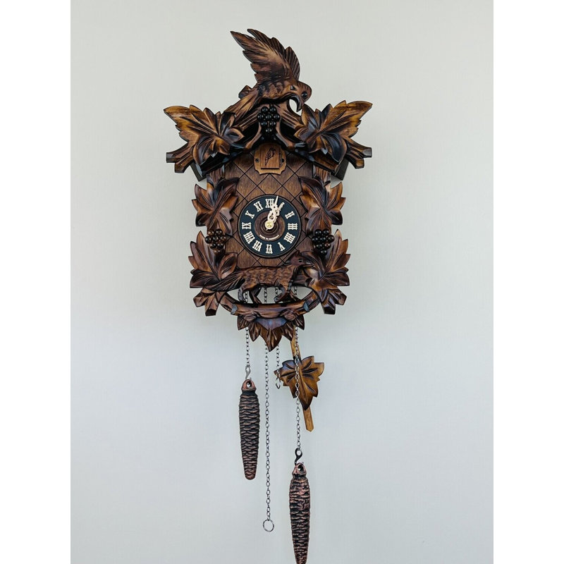  Horloge coucou à quartz allemand avec feuilles, oiseau, renard et raisins