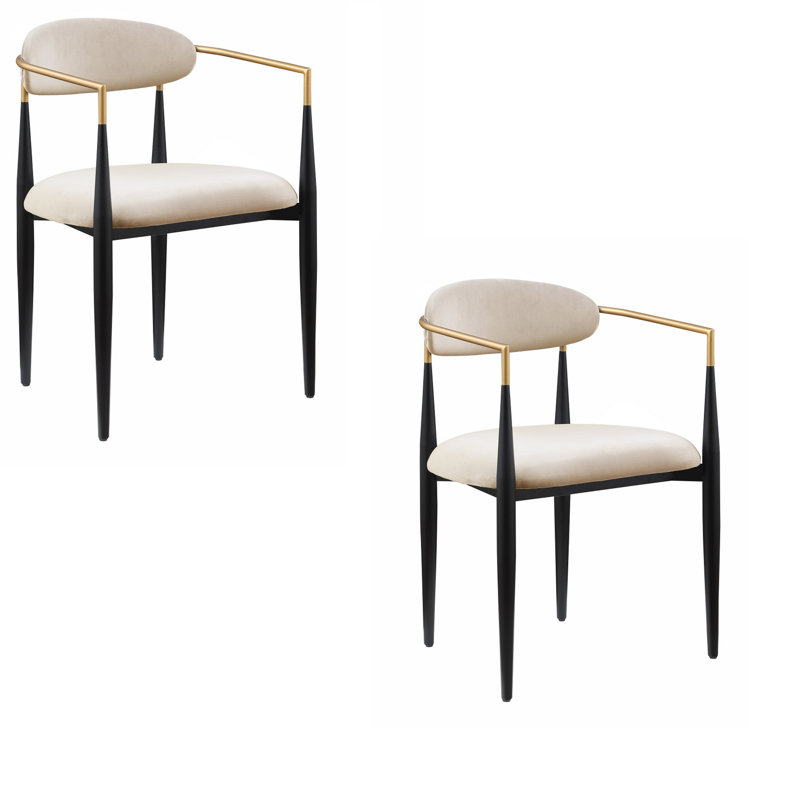 Chaises de salle à manger 21 pouces Kenny, tissu, rembourrage en mousse, métal doré et noir, Taupe