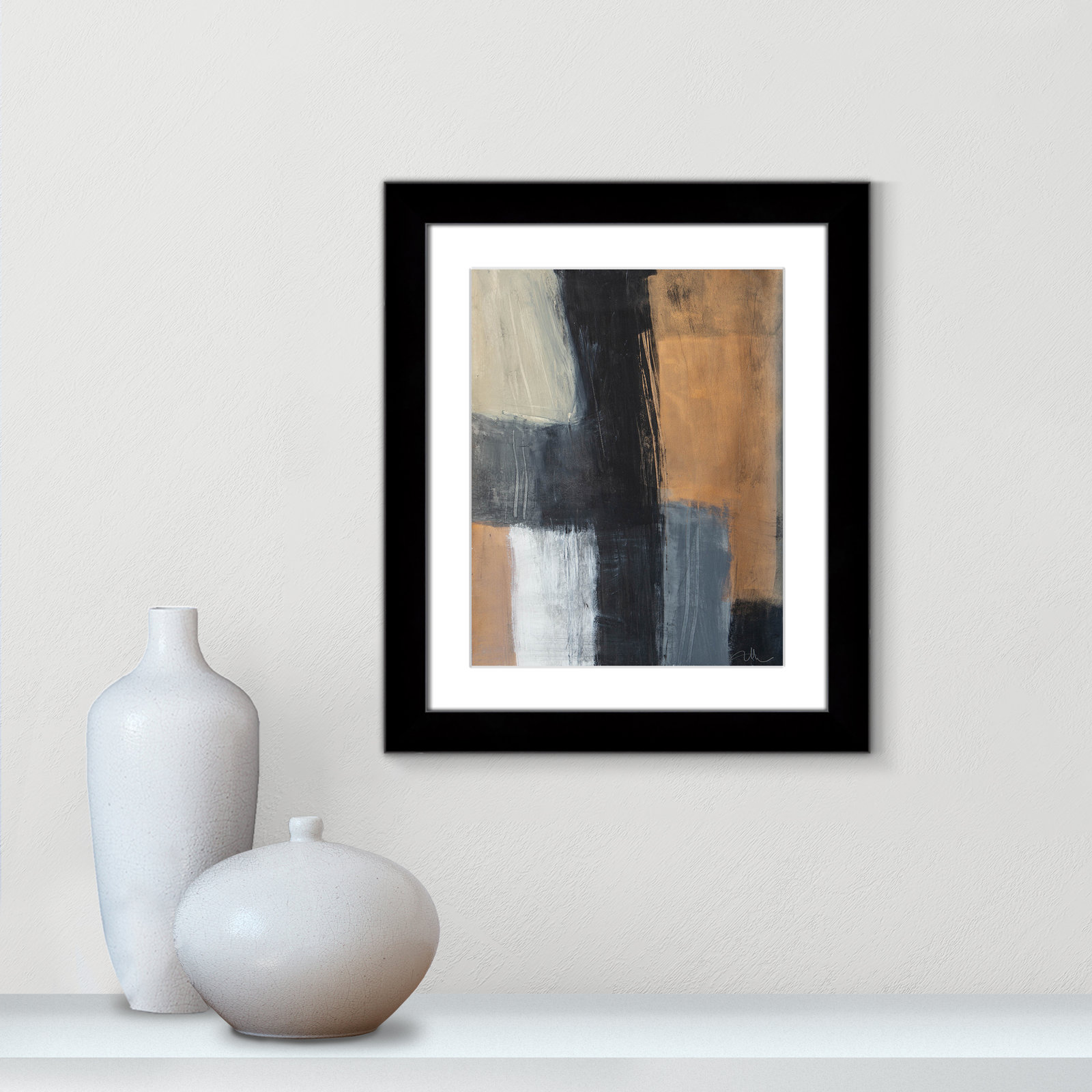 Calderon "Metallic Slate II" Print, 20.5" H x 17.5" W x 1.25" D, Black Cube Frame Matted