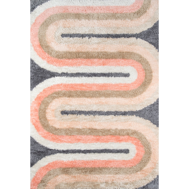 Tapis rose / beige / gris touffeté à la main à motif géométrique Rupa, Rectangle 3 pi 6 po x 5 pi 6 po