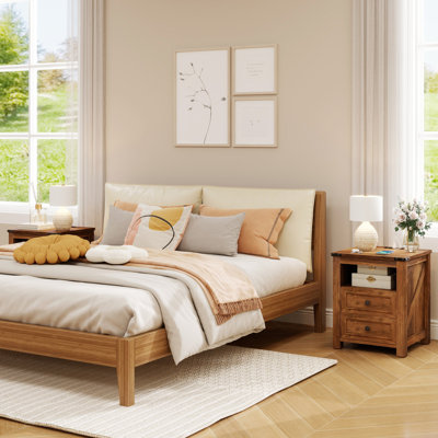 Modern Farmhouse 2-Drawer Nightstand With Charging Station And Open Storage（Set Of 2）