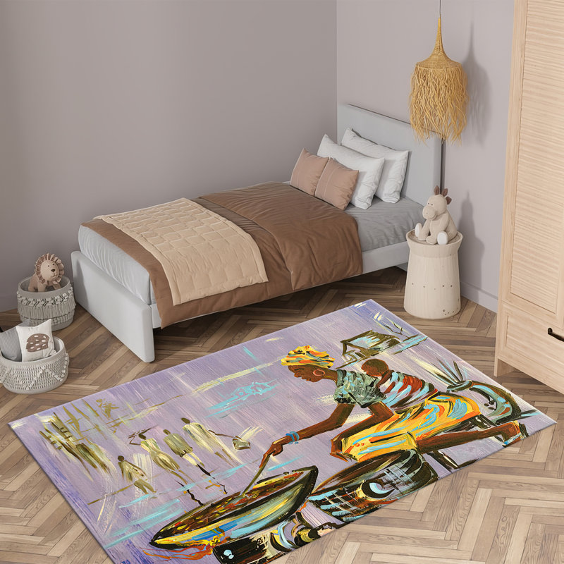 Non-Woven Thin Type Printed Rug with Intricate Floral Design in Soft Hues Perfect for Livening up Your Living Room or Bedroom Space
