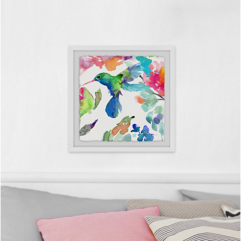 « hearts that flottant ii », reproduction de peinture à l’aquarelle encadrée, H 18 po x l 18 po x P 1,5 po