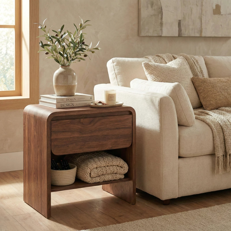 Rickie 1-Drawer End Table with Storage, Walnut