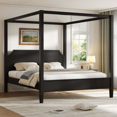 Lit plateforme à baldaquin en bois avec tête de lit et pieds de support