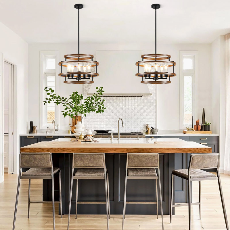  5-Light 20 inch Dimmable Industrial Retro Caged Chandelier For Bedroom, Kitchen, Entryway,Diningroom, Brown