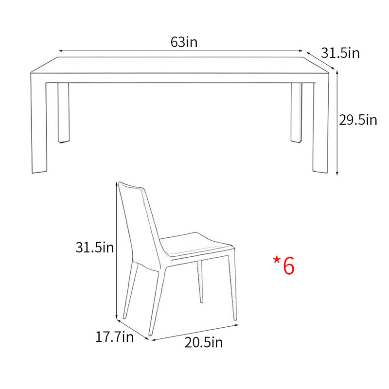 Modern simple home rectangular dining table sets, 29.5"H x 63"L x 31.5"W