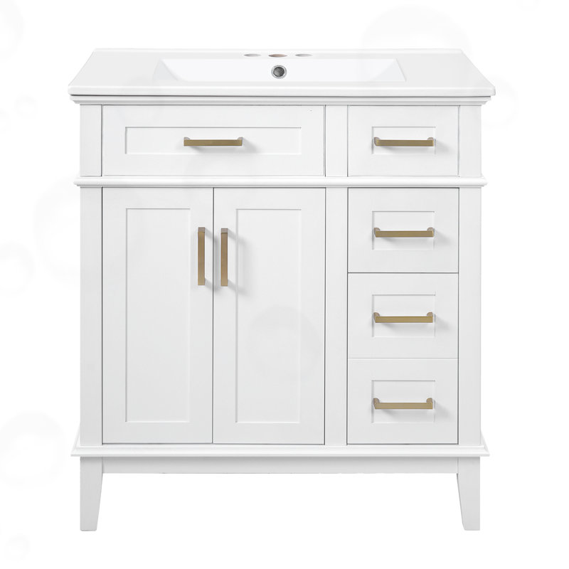 Meuble-lavabo de salle de bain avec tiroir profond et tiroir standard, Blanc