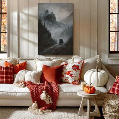 1 pièce encadrée Almaraz, peinture château gothique, calèche dans le brouillard, style réaliste foncé, affiche murale rétro, décoration, œuvre d'art moderne, cadeau parfait pour la chambre à coucher et le salon