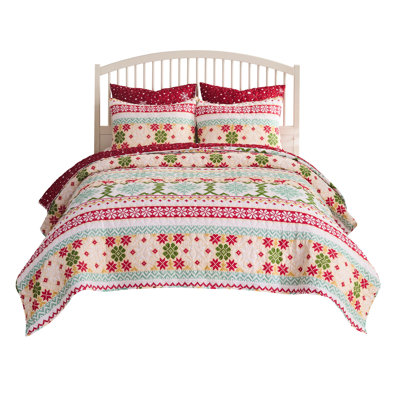 Greenland Home Fashions Fair Isle Snow 3-Piece Queen Size Quilt Set 90x90 + 20x26 (2)