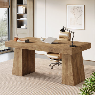 55" Modern Executive Desk, Wooden Office Computer Desk Conference Table with Double Pedestal for Home Office