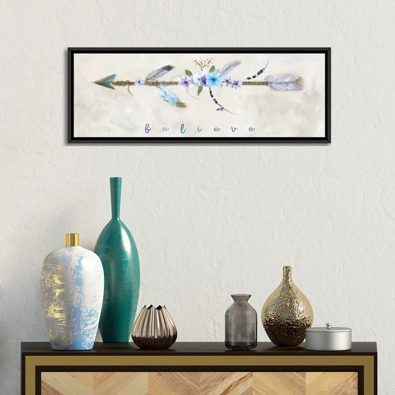 « boho arrow i », art sur toile, H 12 po x l 36 po x P 1,5 po, Cadre noir