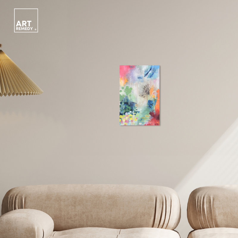 «Doll Memories Fun papiers II», art mural abstrait coloré par Art Remedy, Toile tendue, H 15 po x l 10 po