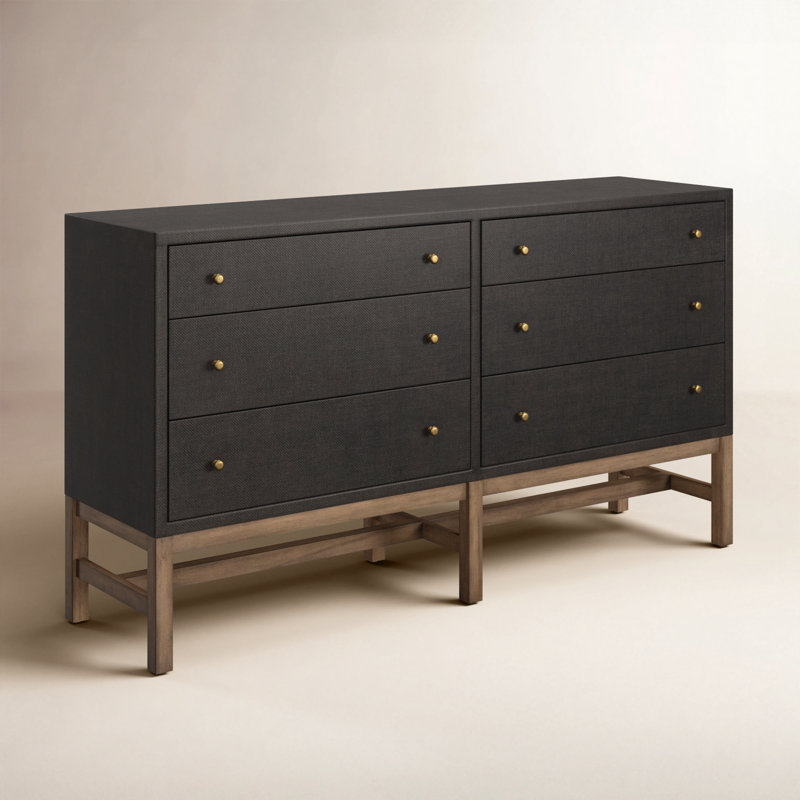 Hakana 6 Drawer Raffia Dresser, Black