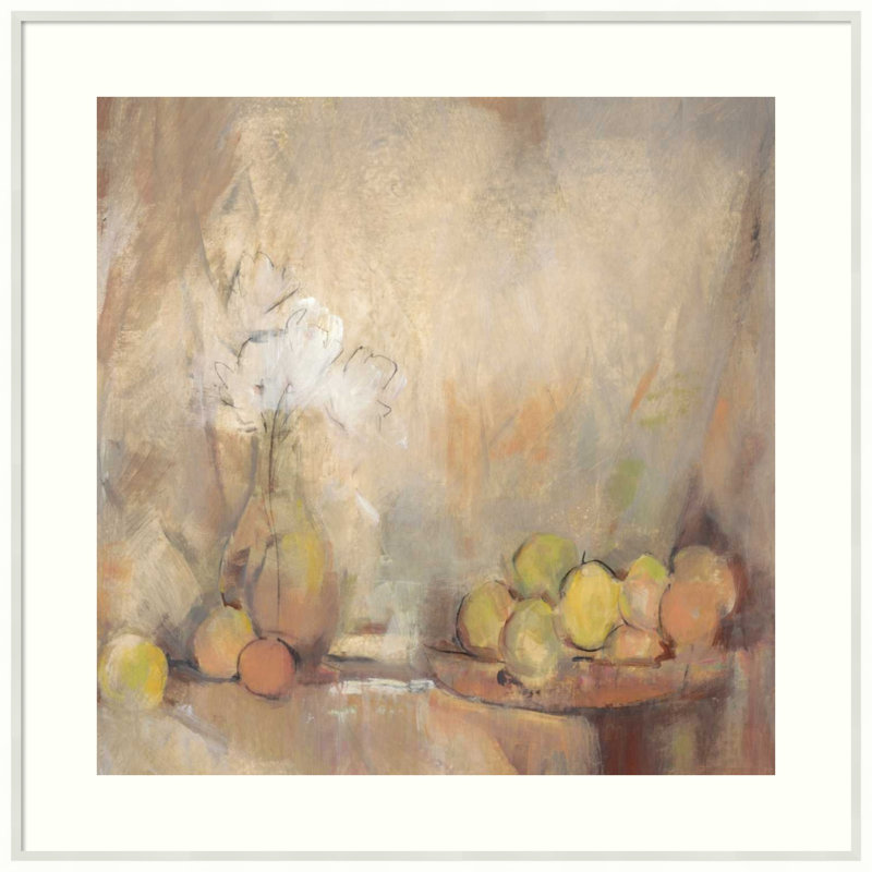 Still Life with Fruit in Study Painting, Black Framed Paper, 33" H x 33" W