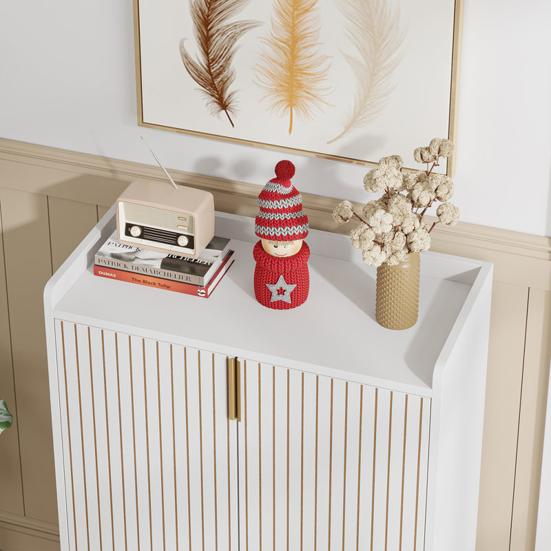 Armoire de rangement pour chaussures Hauge, Blanc / Doré