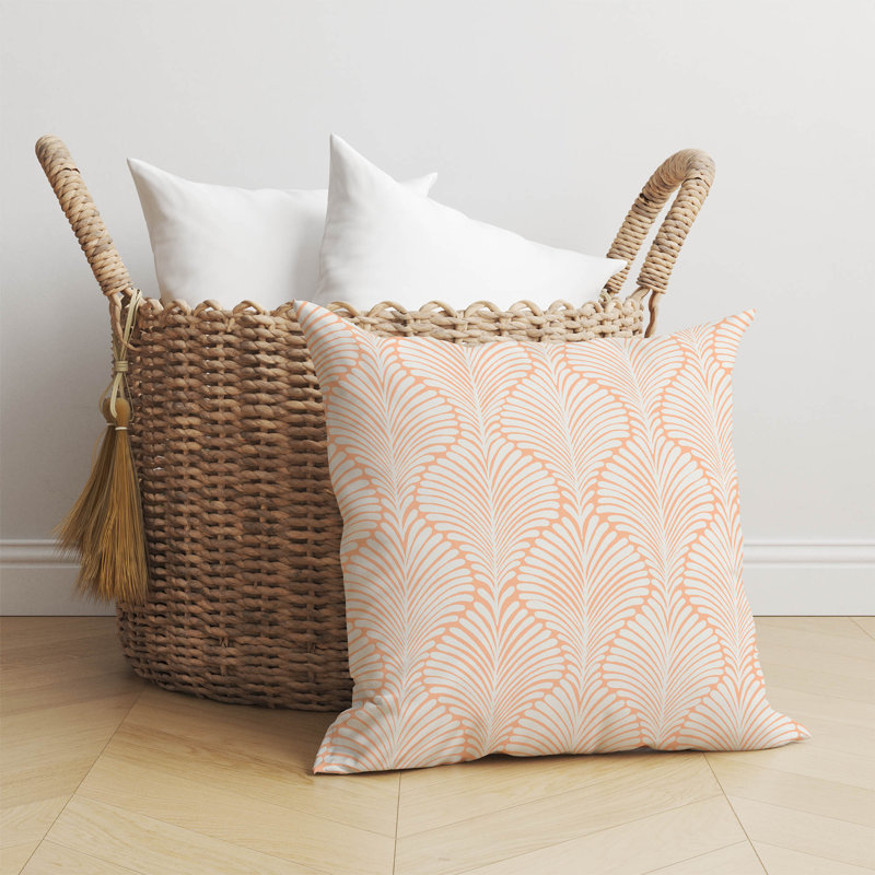 Coussin Elegant Palms, Pêche / floral orange, H 26 po x l 26 po