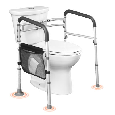 Barre d'appui pour toilettes, siège de toilette pliable de 136 kg avec poignées antidérapantes, barres d'appui portatives et polyvalentes avec tube en alliage d'aluminium renforcé, convient aux femmes enceintes, aux personnes blessées et aux personnes âgées.
