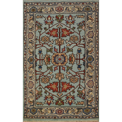 Tapis bleu clair fait à la main Oushak 3 x 5