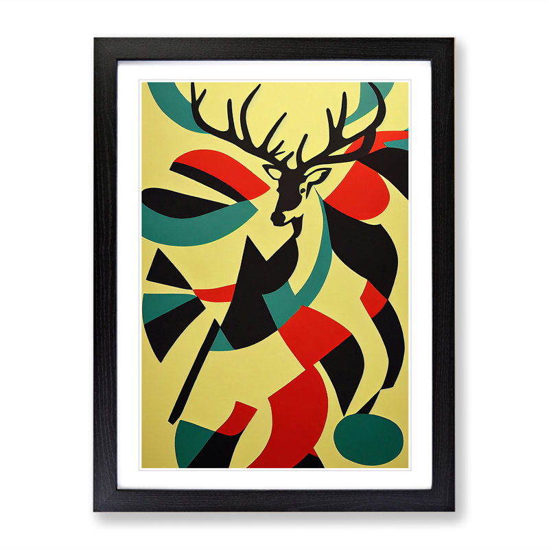 Abstract Stag Art No.2 - Single Picture Frame Print, 64cm H x 46cm W x 2cm D, Black Framed