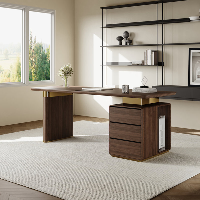 Computer Desk With Integrated Wireless Charging PC Compartment And Storage