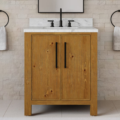 Lattimore 30 in. Single Sink Freestanding Sierra Oak Bath Vanity with Carrara White Engineered Marble Top (Assembled)