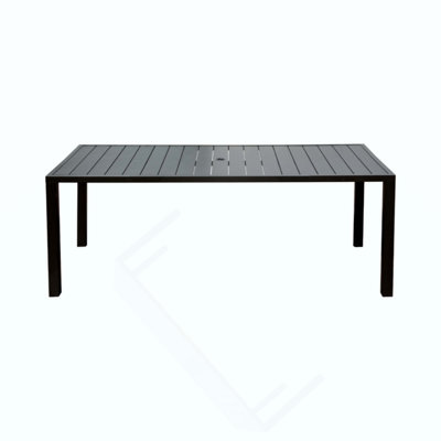 Outdoor Dining Table For 8 Person,Square Slatted Metal Patio Table For Deck Garden Lawn Backyard Use With Umbrella Hole